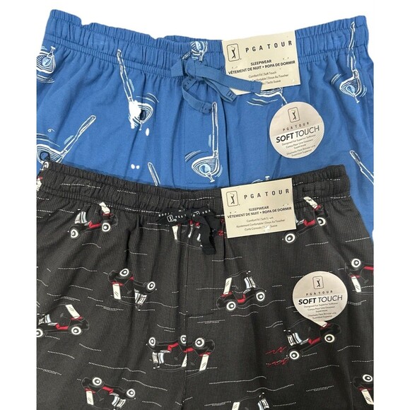 PGA Tour Men’s Sleep Pants Two-Pack Pajama Soft Touch Lounge Black -Blue Print M - Picture 3 of 7